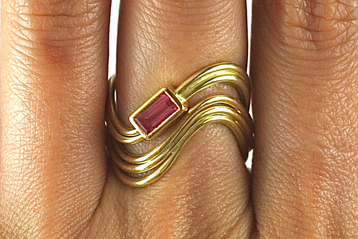 Pink Tourmaline Sunrise Gold Ring
