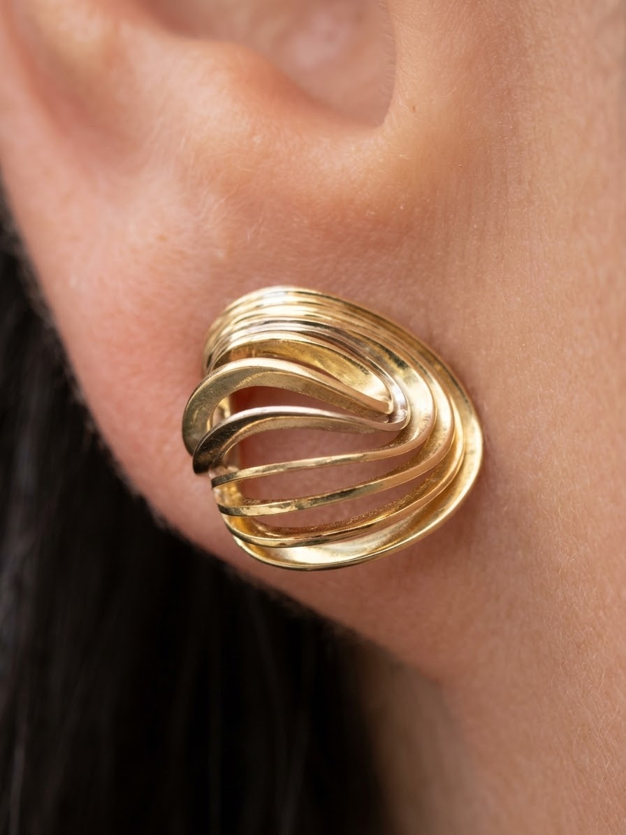 Gold Ripple Studs
