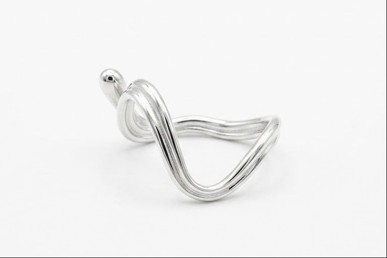 Metallic door handle on a white background